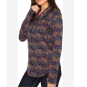 Women’s Kavu Aztec print pullover drawstring mock neck sweatshirt Small